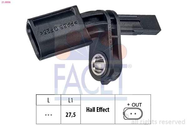 Sensor ABS delantero derecho 210006 Facet