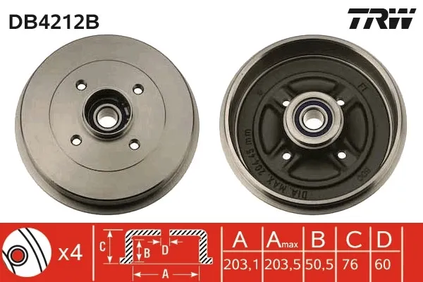 Tambor de freno trasero DB4212B TRW