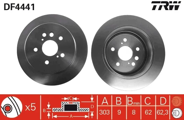 Disco de freno trasero DF4441 TRW