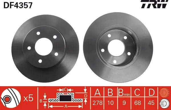Disco de freno trasero DF4357 TRW