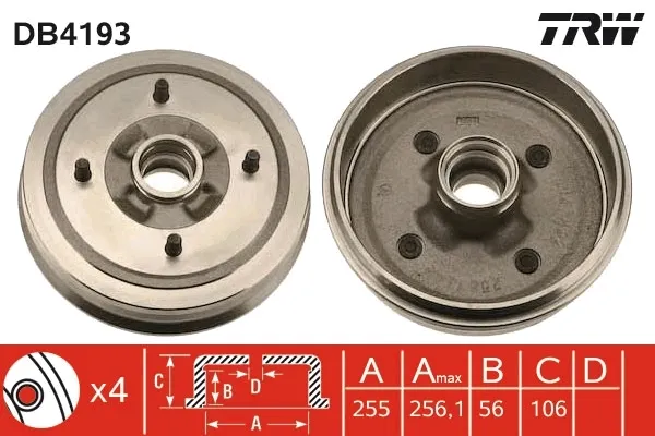 Tambor de freno trasero DB4193 TRW