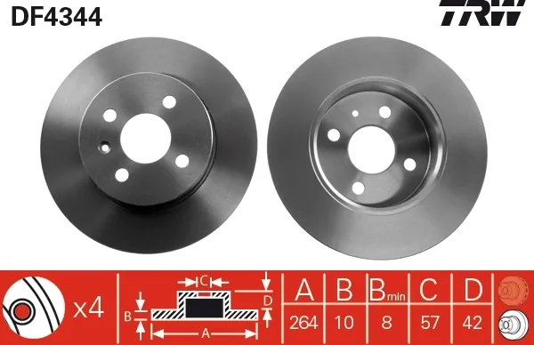 Disco de freno trasero DF4344 TRW
