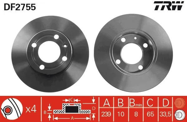 Disco de freno DF2755 TRW
