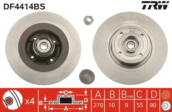 Disco de freno trasero DF4414BS TRW