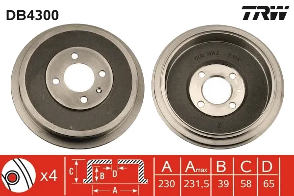 Tambor de freno trasero DB4300 TRW