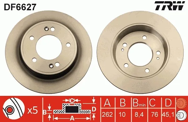 Disco de freno trasero DF6627 TRW