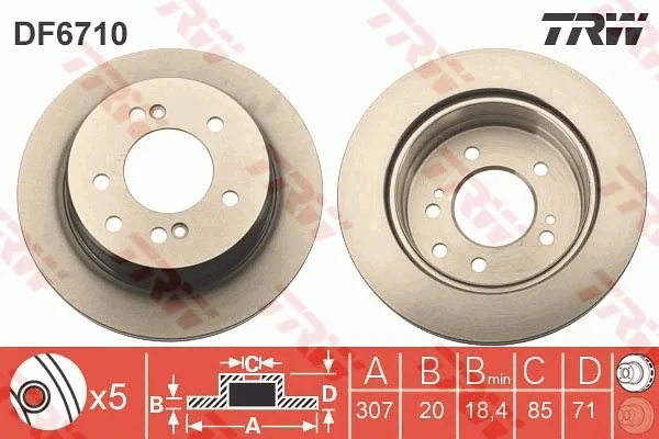 Disco de freno trasero DF6710 TRW