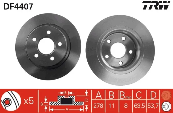 Disco de freno trasero DF4407 TRW