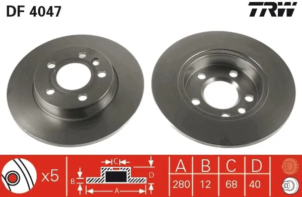 Disco de freno trasero DF4047 TRW