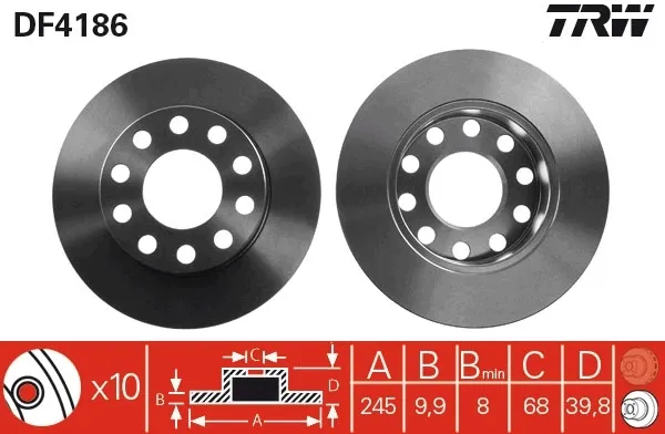 Disco de freno trasero DF4186 TRW