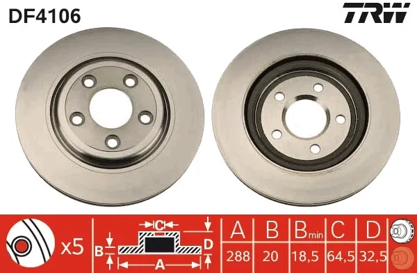Disco de freno trasero DF4106 TRW
