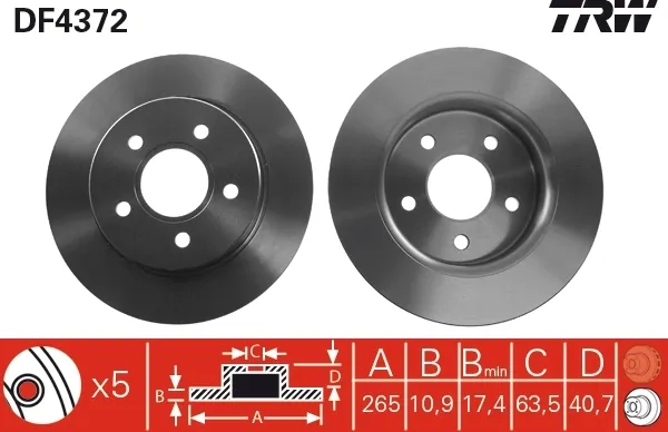 Disco de freno trasero DF4372 TRW