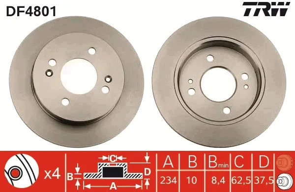 Disco de freno trasero DF4801 TRW
