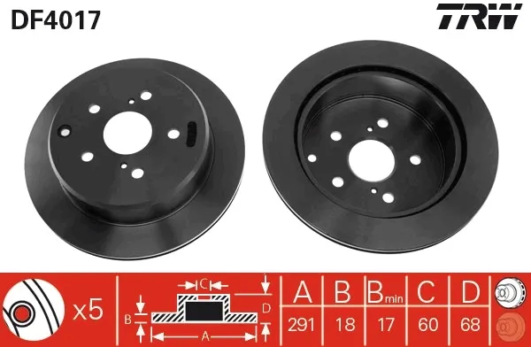 Disco de freno trasero DF4017 TRW