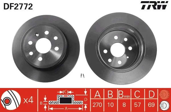 Disco de freno trasero DF2772 TRW