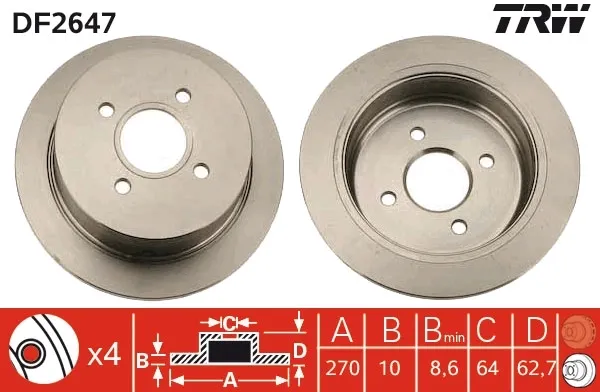 Disco de freno trasero DF2647 TRW