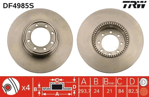 Disco de freno trasero DF4985S TRW