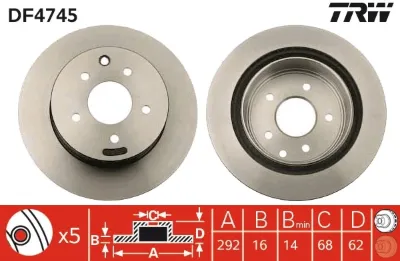 Disco de freno trasero TRW DF4745