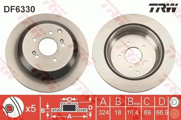 Disco de freno trasero DF6330 TRW