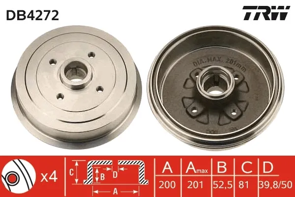 Tambor de freno trasero DB4272 TRW