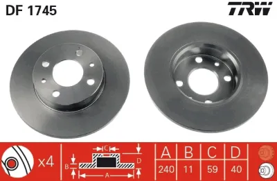 Disco de freno trasero TRW DF1745