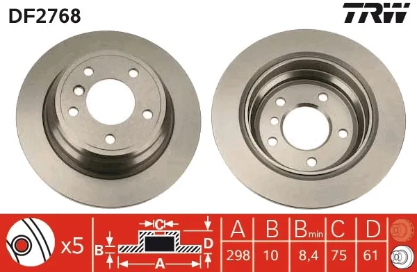 Disco de freno trasero DF2768 TRW