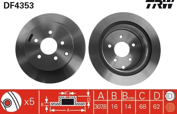 Disco de freno trasero DF4353 TRW