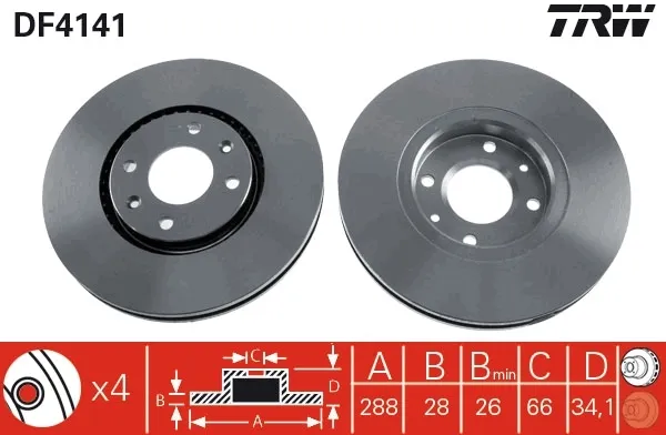 Disco de freno DF4141 TRW