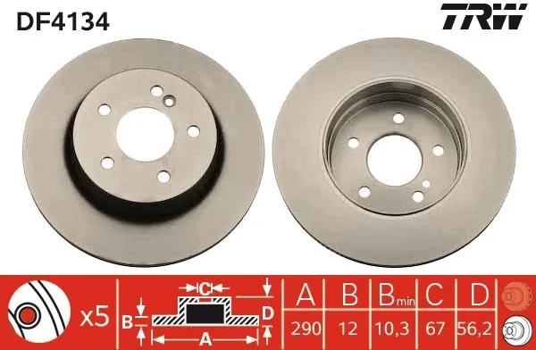 Disco de freno trasero DF4134 TRW
