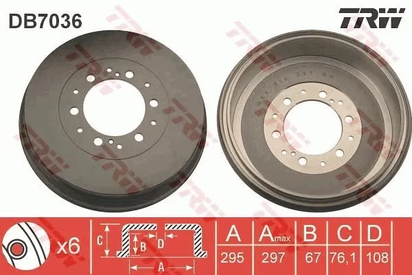 Tambor de freno trasero DB7036 TRW