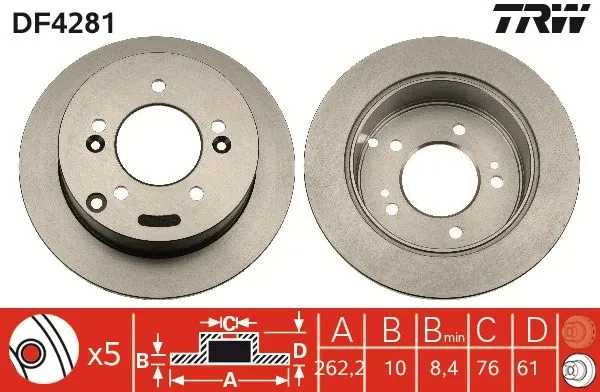 Disco de freno trasero DF4281 TRW