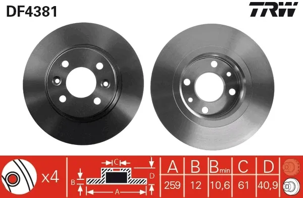 Disco de freno DF4381 TRW