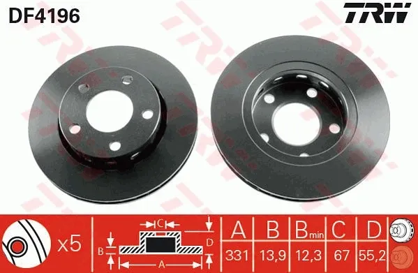 Disco de freno trasero DF4196 TRW