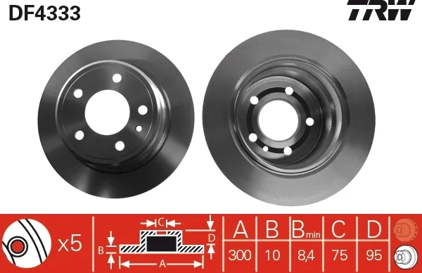 Disco de freno trasero DF4333 TRW