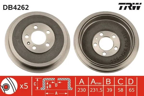Tambor de freno trasero DB4262 TRW