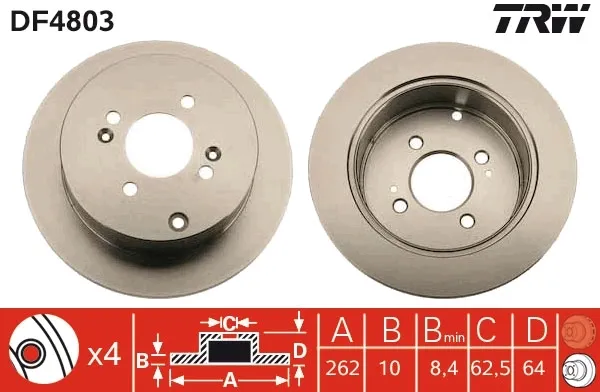 Disco de freno trasero DF4803 TRW