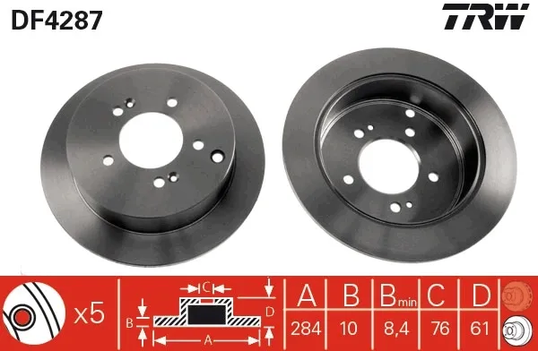 Disco de freno trasero DF4287 TRW