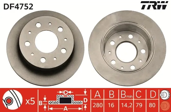 Disco de freno trasero DF4752 TRW