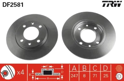 Disco de freno trasero TRW DF2581
