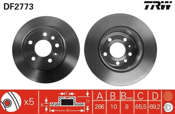 Disco de freno trasero DF2773 TRW