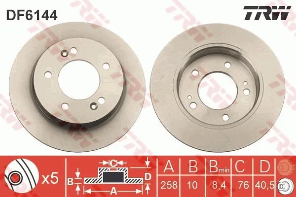 Disco de freno trasero DF6144 TRW