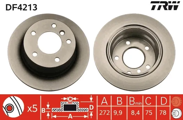 Disco de freno trasero DF4213 TRW