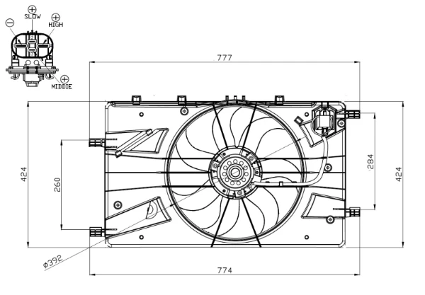 Ventilador (rodete +motor) refrigeración del motor con electromotor completo Chevrolet Cruze (J300)