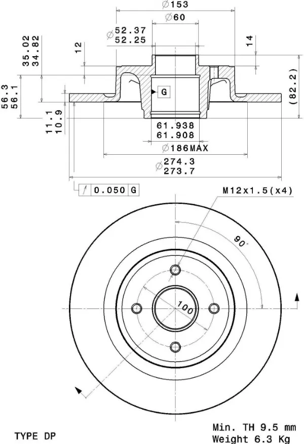 Disco de freno trasero 08A23810 ABS