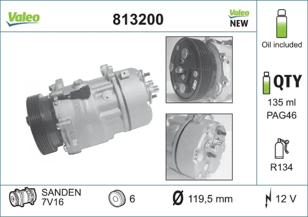 Compresor de aire acondicionado 813200 VALEO