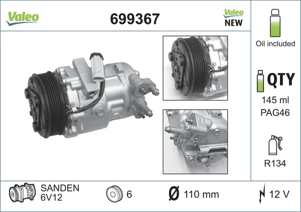 Compresor de aire acondicionado 699367 VALEO