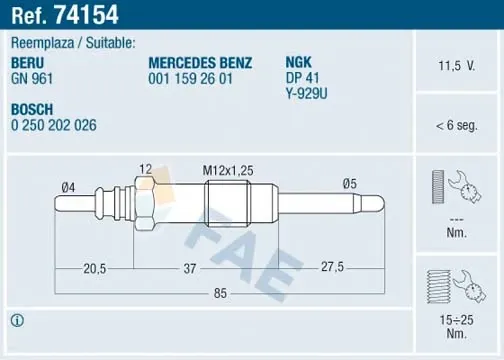 Bujía de precalentamiento 74154 FAE