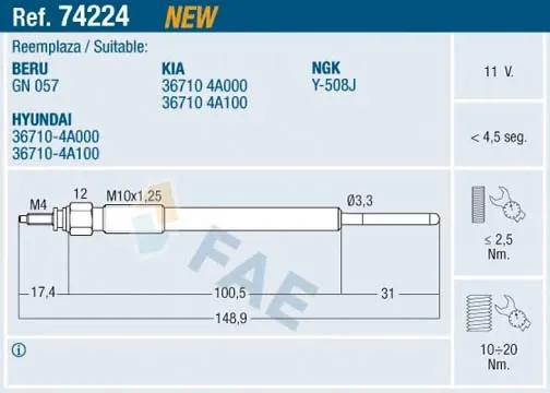 Bujía de precalentamiento 74224 FAE
