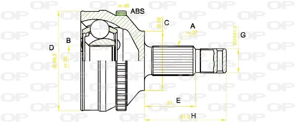 Junta homocinetica CVJ522210 Open Parts