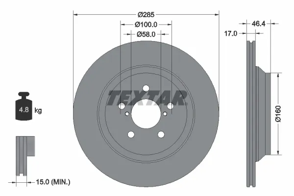 Disco de freno trasero 92309303 Textar